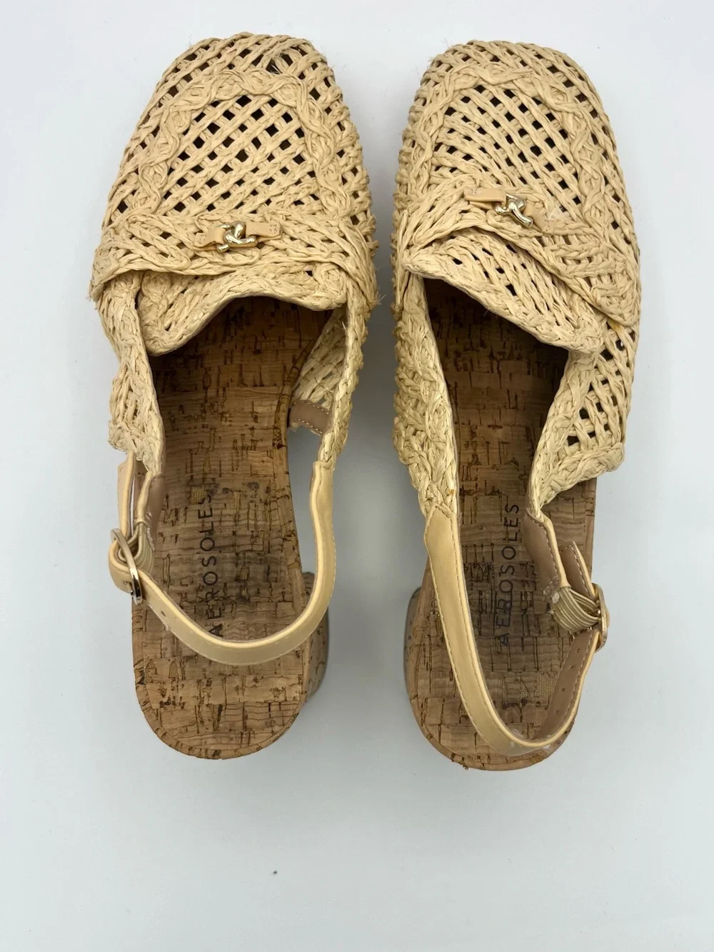 AEROSOLES Dress Platform Sandals Natural Raffia Cork Heel Slingback